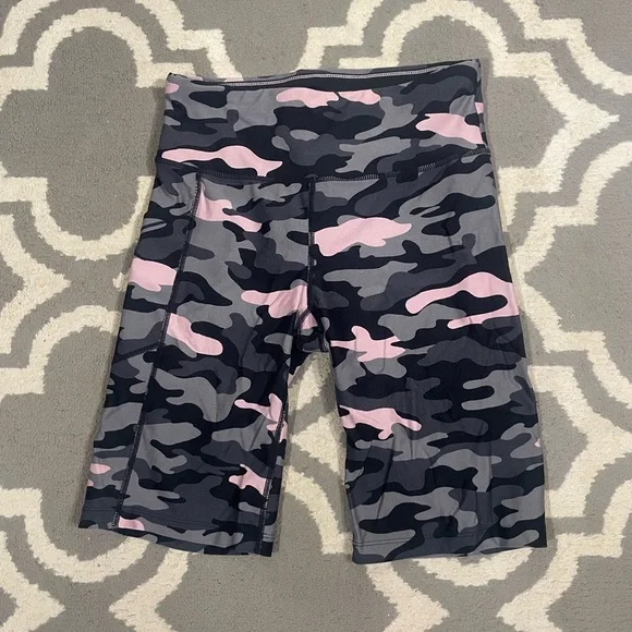 CALVIN KLEIN Pink Gray & Black Camo Print Stretch Biker Shorts Yoga Gym Size S - Picture 9 of 9